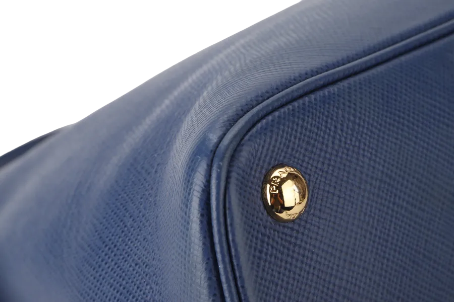 PRADA BLUE-RED SAFFIANO LEATHER DOUBLE HANDLE TOTE (BN2755) GOLD HARDWARE WITH STRAP, CARD AND DUST COVER