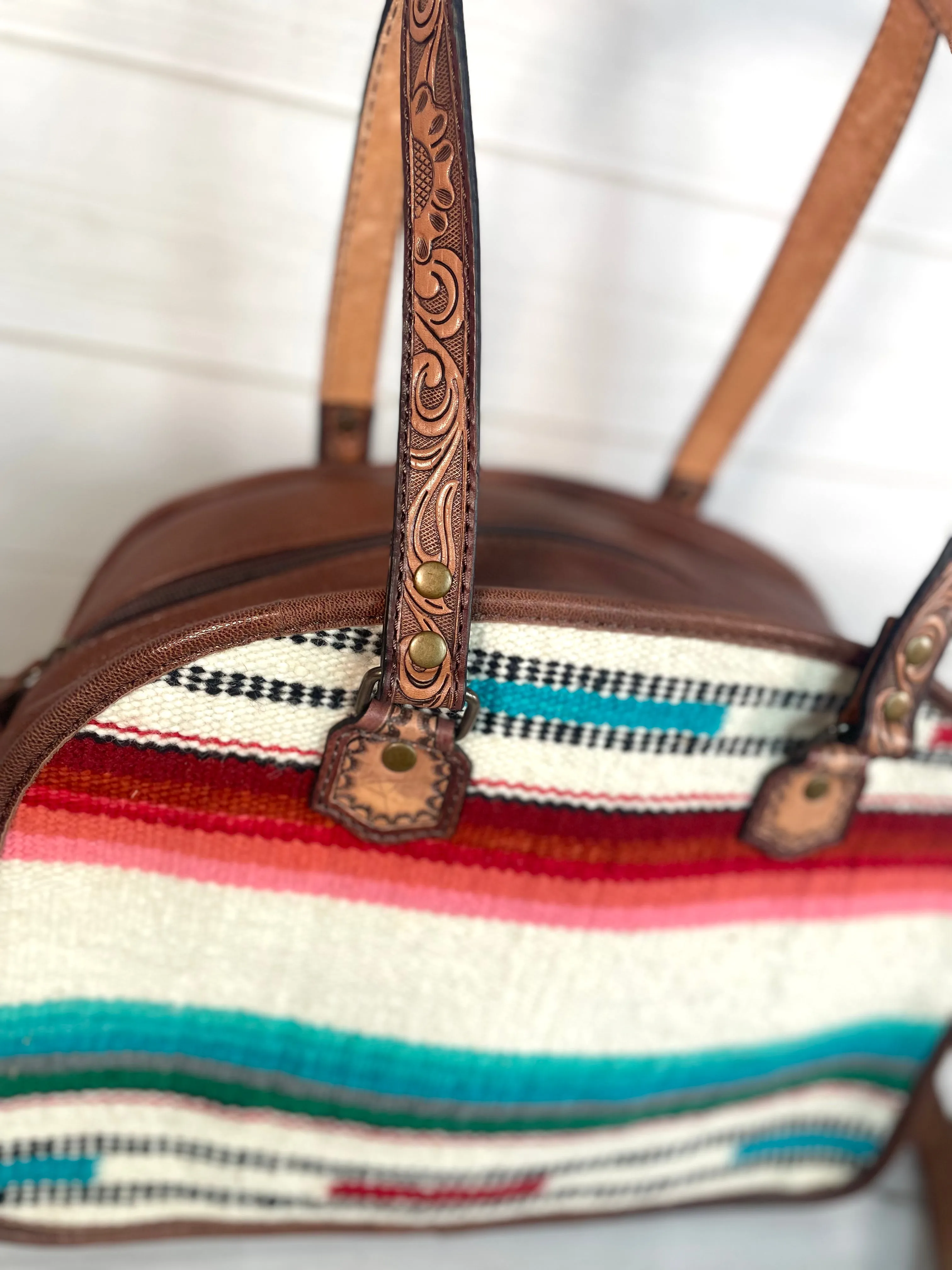 Summer Serape Wool and Leather Handle Handbag